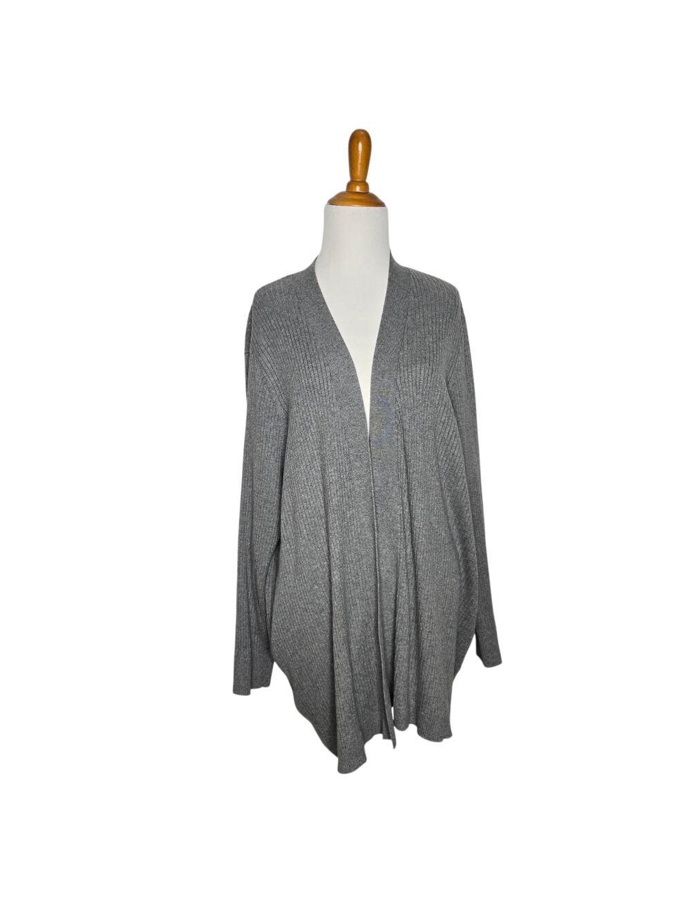 Lands' End Open Cardigan Ribbed Knit Gray Longline Plus Casual Women 3X